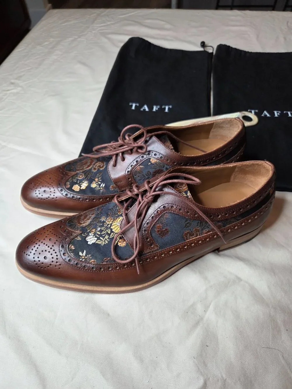 Men's TAFT The Harlan Floral Brogue Oxford Shoes - Brown - EU 42